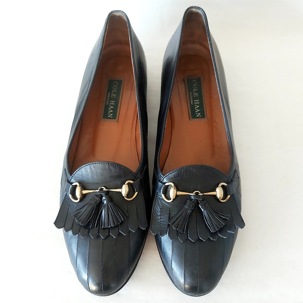 Cole Haan Tassel Loafers Vintage Women's Black Horse Bit Comfort Shoes Size 10B